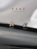 925 Silver Small Stud Earrings Flower Crystal Zirconia Party Jewelry
