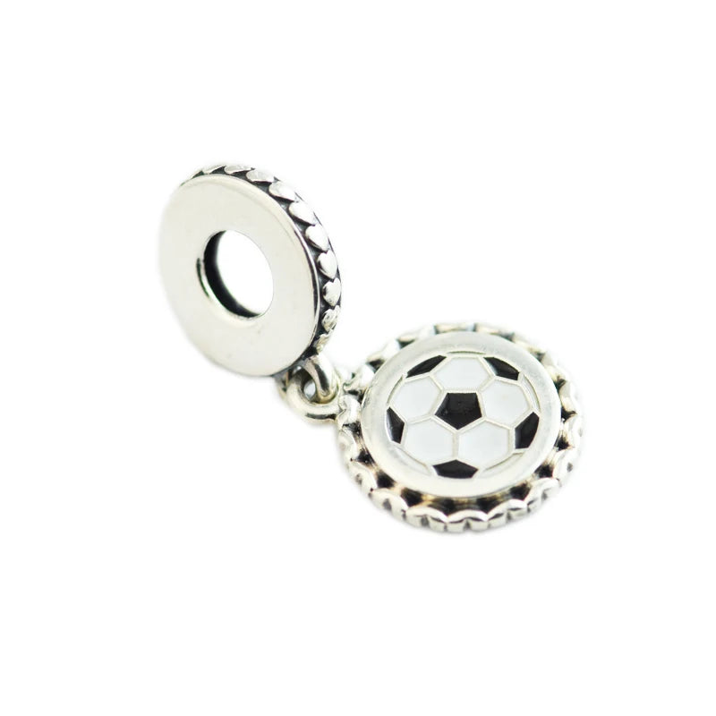 925 Silver Soccer Dangle Charm Beads for Bracelet DIY Jewelry Making