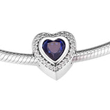 925 Silver Sparkling Heart Charms Beads for Bracelet