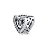 925 Silver Sparkling Heart Charm Bead for Bracelet DIY