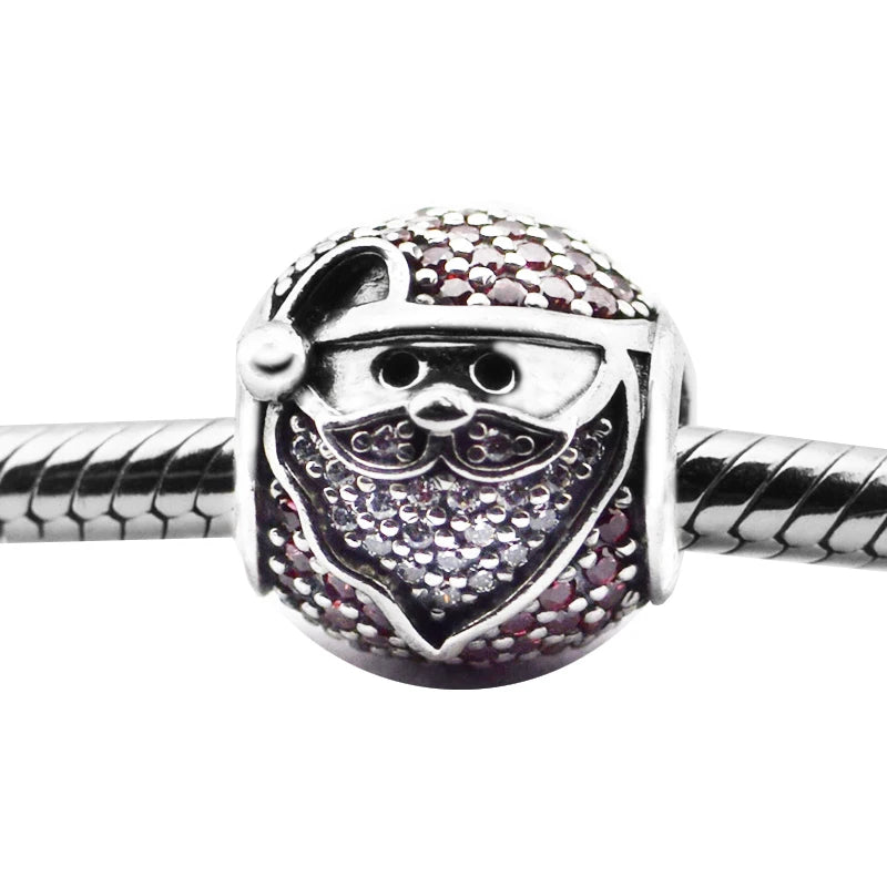 925 Silver Jolly Santa Charm Beads for Jewelry Making Fits Bracelets
