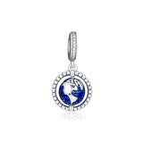 925 Silver Spinning Globe Dangle Charms Beads for Bracelet Pendant