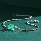 925 Silver Square Green Zircon Bracelet for Women