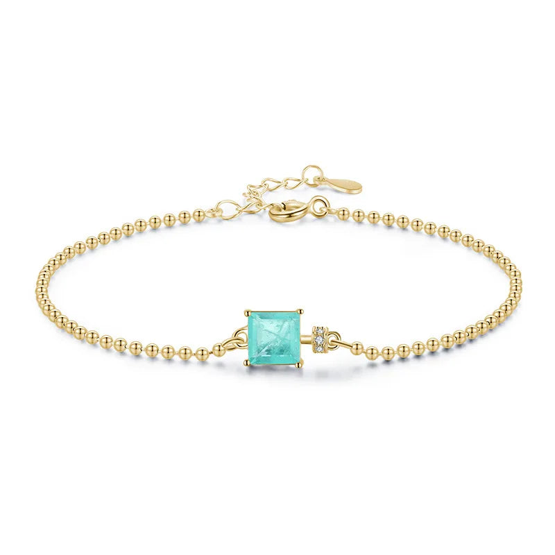 925 Silver Square Green Zircon Bracelet for Women