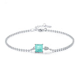 925 Silver Square Green Zircon Bracelet for Women