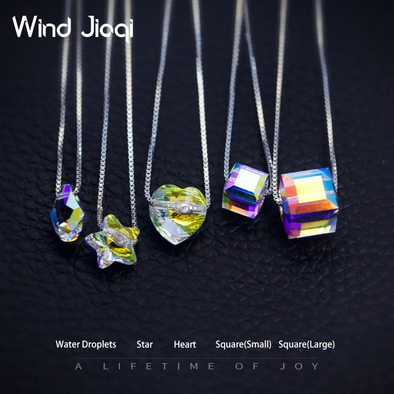 925 Silver Square Sugar Cube Crystal Necklace For Women
