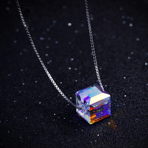 925 Silver Square Sugar Cube Crystal Necklace For Women