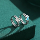 925 Silver Star Moon Small Hoop Earrings for Women Girls