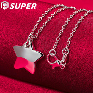 925 Silver Star Pendant Necklace 18" Chain Women's Jewelry