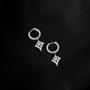 925 Silver Star Zircon Small Hoop Earrings Hypoallergenic Jewelry