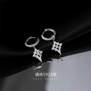 925 Silver Star Zircon Small Hoop Earrings Hypoallergenic Jewelry