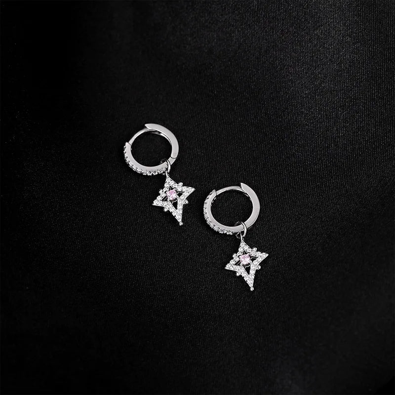 925 Silver Star Zircon Small Hoop Earrings Hypoallergenic Jewelry