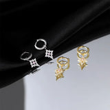 925 Silver Star Zircon Small Hoop Earrings Hypoallergenic Jewelry