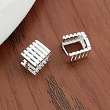 925 Silver Strip Permutation Stud Earrings Women Rectangle Creative Jewelry