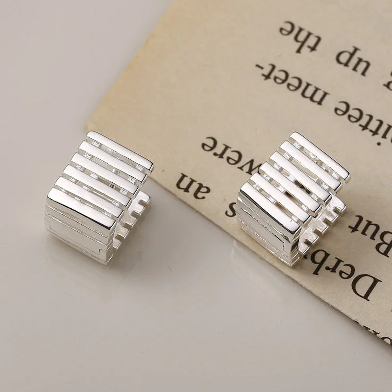 925 Silver Strip Permutation Stud Earrings Women Rectangle Creative Jewelry