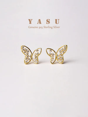 925 Silver Hollow Butterfly Stud Earrings Bohemian Wedding Jewelry