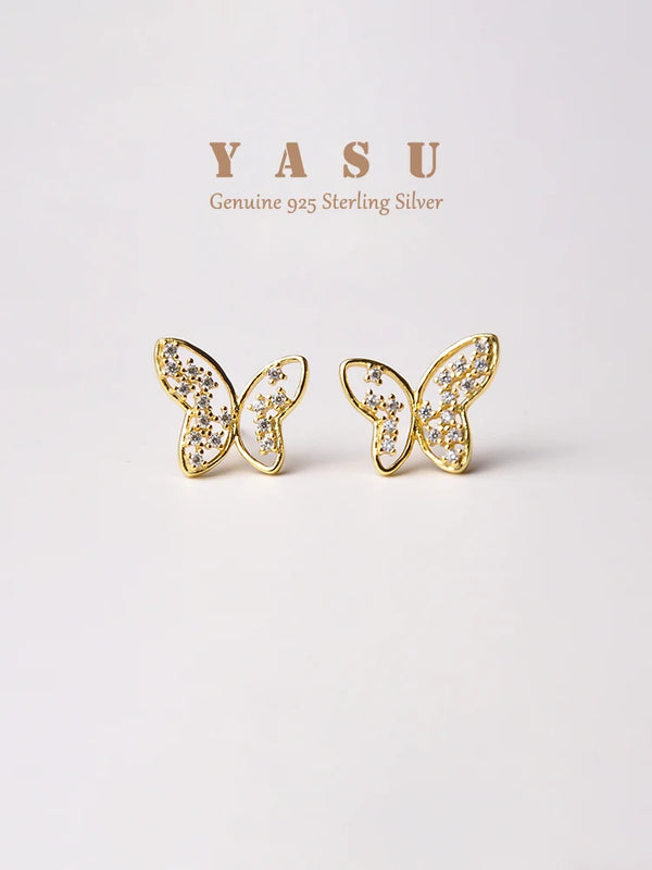 925 Silver Hollow Butterfly Stud Earrings Bohemian Wedding Jewelry