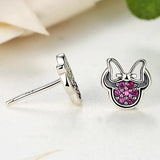 925 Silver Minnie Shape Crystal Stud Earrings for Kids
