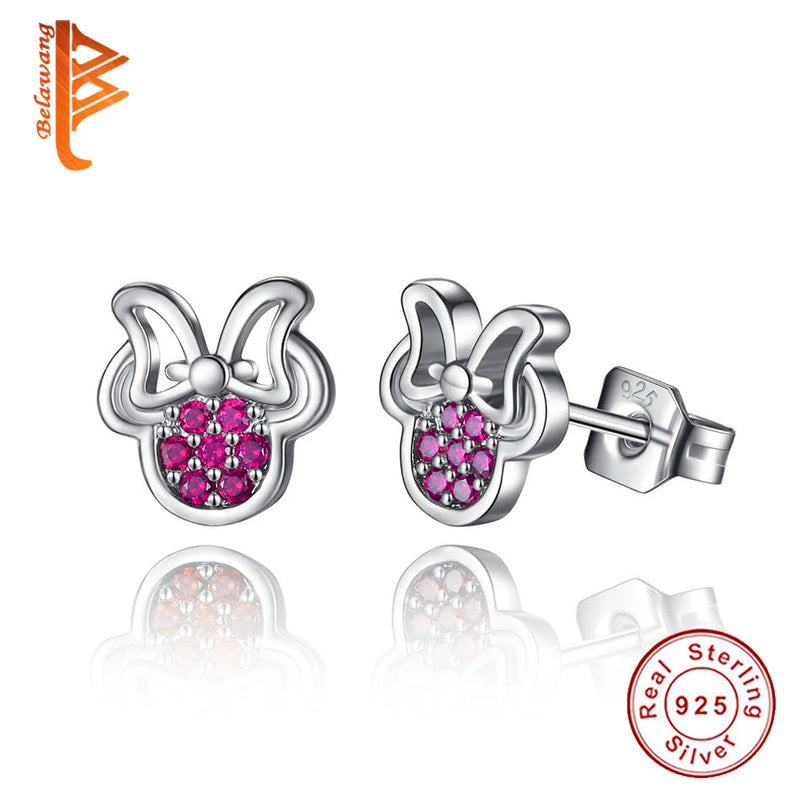 925 Silver Minnie Shape Crystal Stud Earrings for Kids