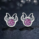 925 Silver Minnie Shape Crystal Stud Earrings for Kids