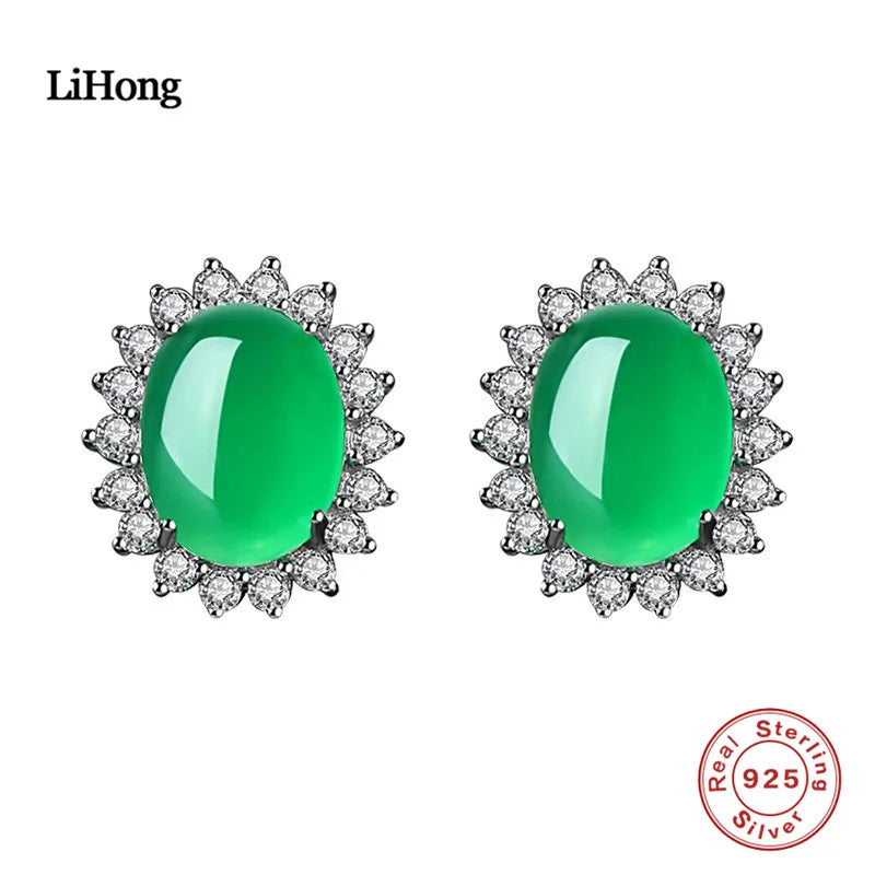 925 Sterling Silver Studs Emerald Silver Earrings Woman Glamor Jewelry