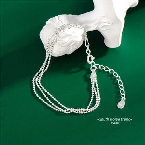925 Silver Layered Chain Bracelet with Beads for Women