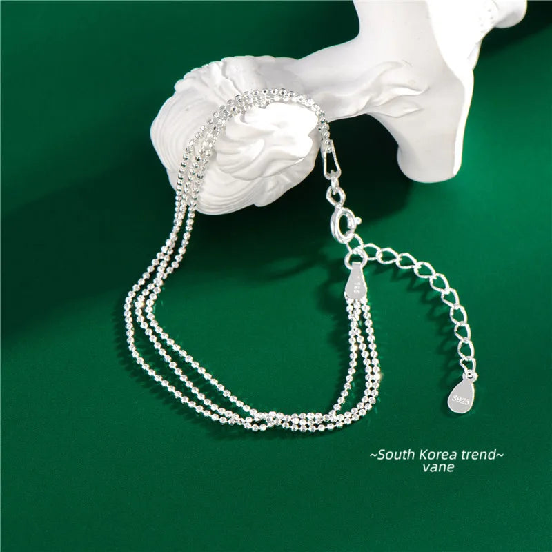 925 Silver Layered Chain Bracelet with Beads for Women