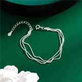 925 Silver Layered Chain Bracelet with Beads for Women
