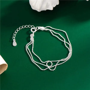 925 Silver Layered Chain Bracelet with Beads for Women