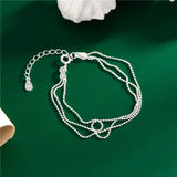 925 Silver Layered Chain Bracelet with Beads for Women