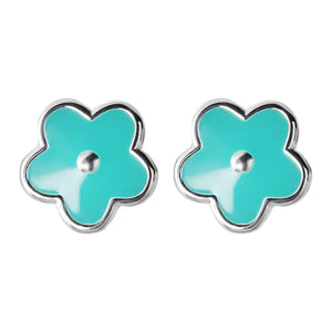 925 Silver Tiny Flower Enamel Earrings for Women Girl Birthday Gift