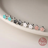 925 Silver Tiny Flower Enamel Earrings for Women Girl Birthday Gift