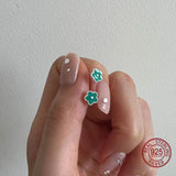 925 Silver Tiny Flower Enamel Earrings for Women Girl Birthday Gift