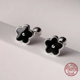 925 Silver Tiny Flower Enamel Earrings for Women Girl Birthday Gift