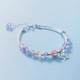 925 Silver Star Strawberry Crystal Beaded Bracelet Women Gift