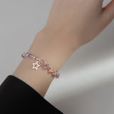 925 Silver Star Strawberry Crystal Beaded Bracelet Women Gift