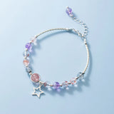 925 Silver Star Strawberry Crystal Beaded Bracelet Women Gift