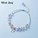 925 Silver Star Strawberry Crystal Beaded Bracelet Women Gift