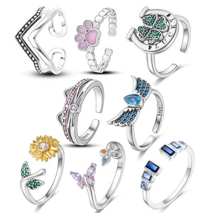 925 Silver Opening Fingers Ring Women CZ Zircon Jewelry Gift