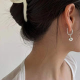 925 Silver U Shape Round Bead Drop Earrings for Women