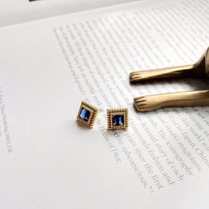 925 Silver Square Diamond Stud Earrings for Women