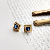925 Silver Square Diamond Stud Earrings for Women