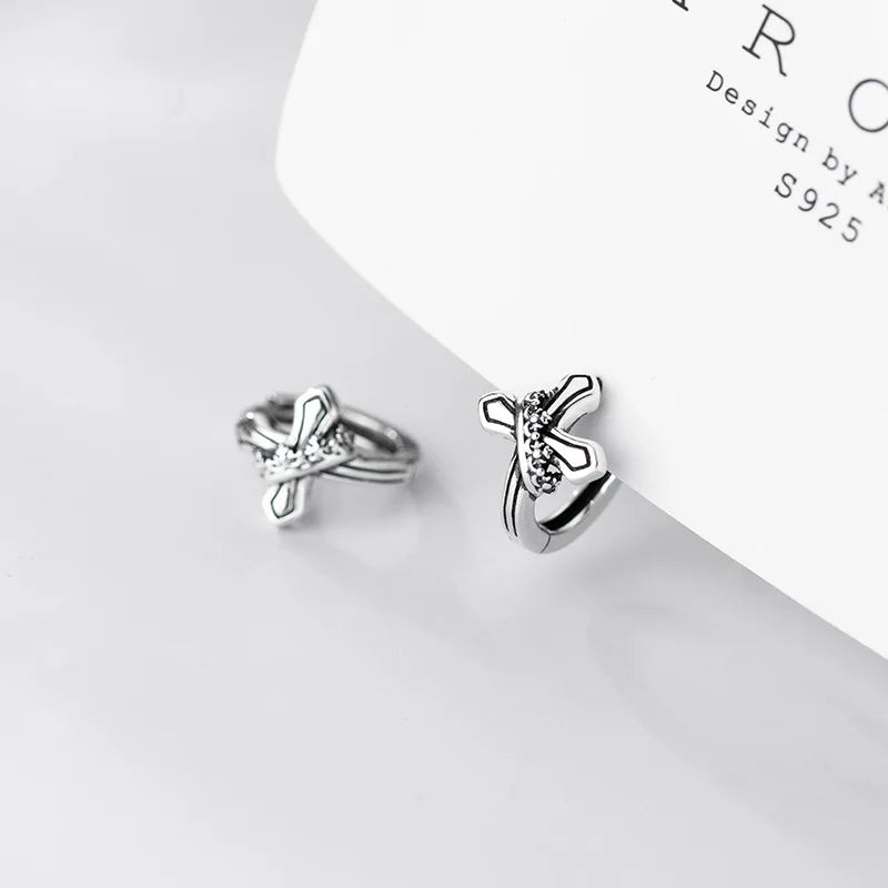 925 Sterling Silver Vintage Cross Hoop Earrings for Women Men