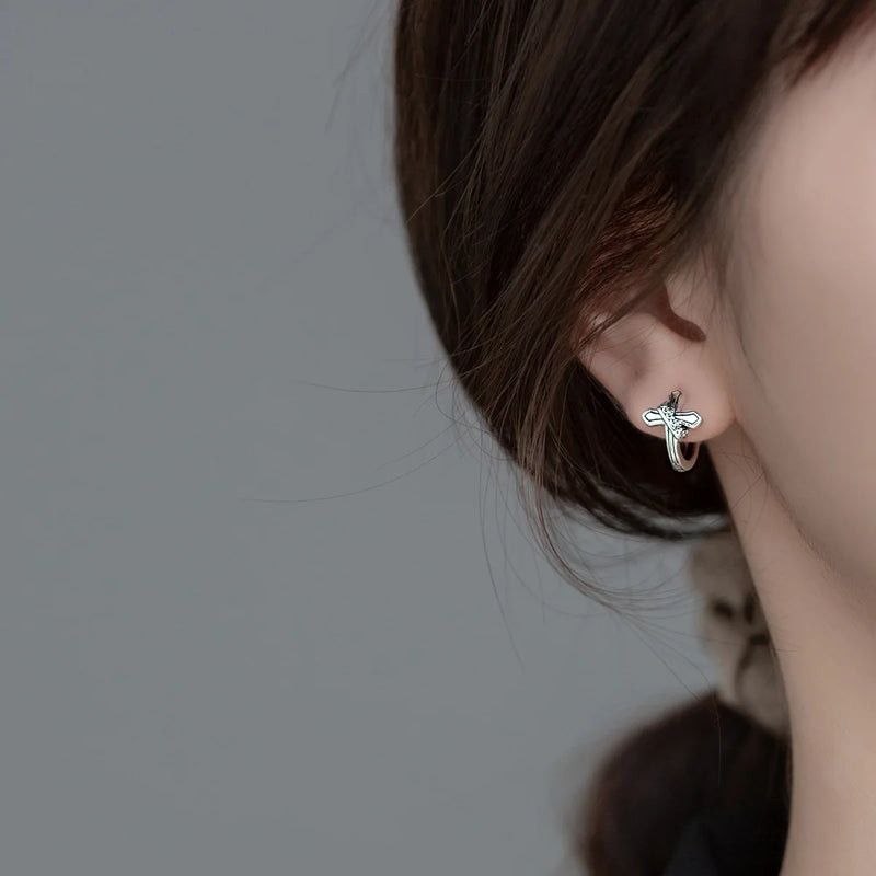 925 Sterling Silver Vintage Cross Hoop Earrings for Women Men
