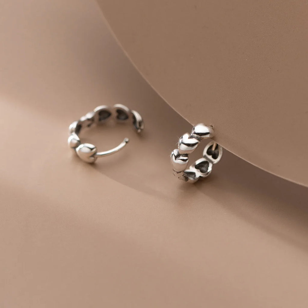 925 Silver Vintage Heart Small Hoop Earrings for Women Girls