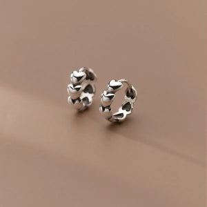 925 Silver Vintage Heart Small Hoop Earrings for Women Girls