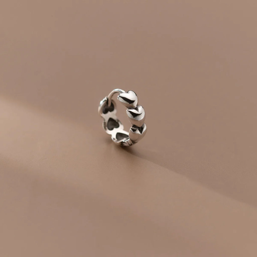 925 Silver Vintage Heart Small Hoop Earrings for Women Girls