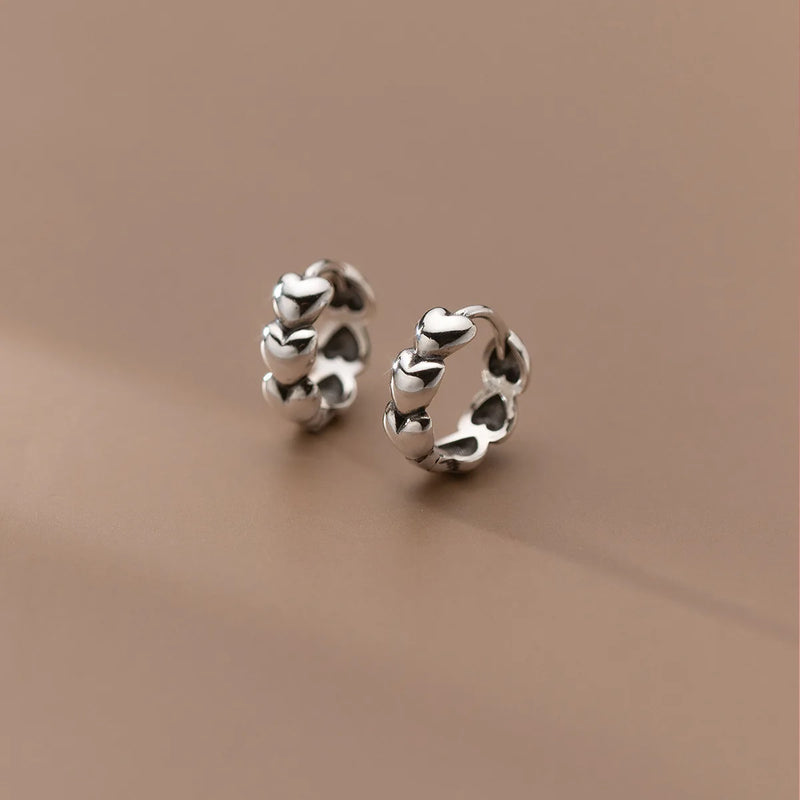 925 Silver Vintage Heart Small Hoop Earrings for Women Girls