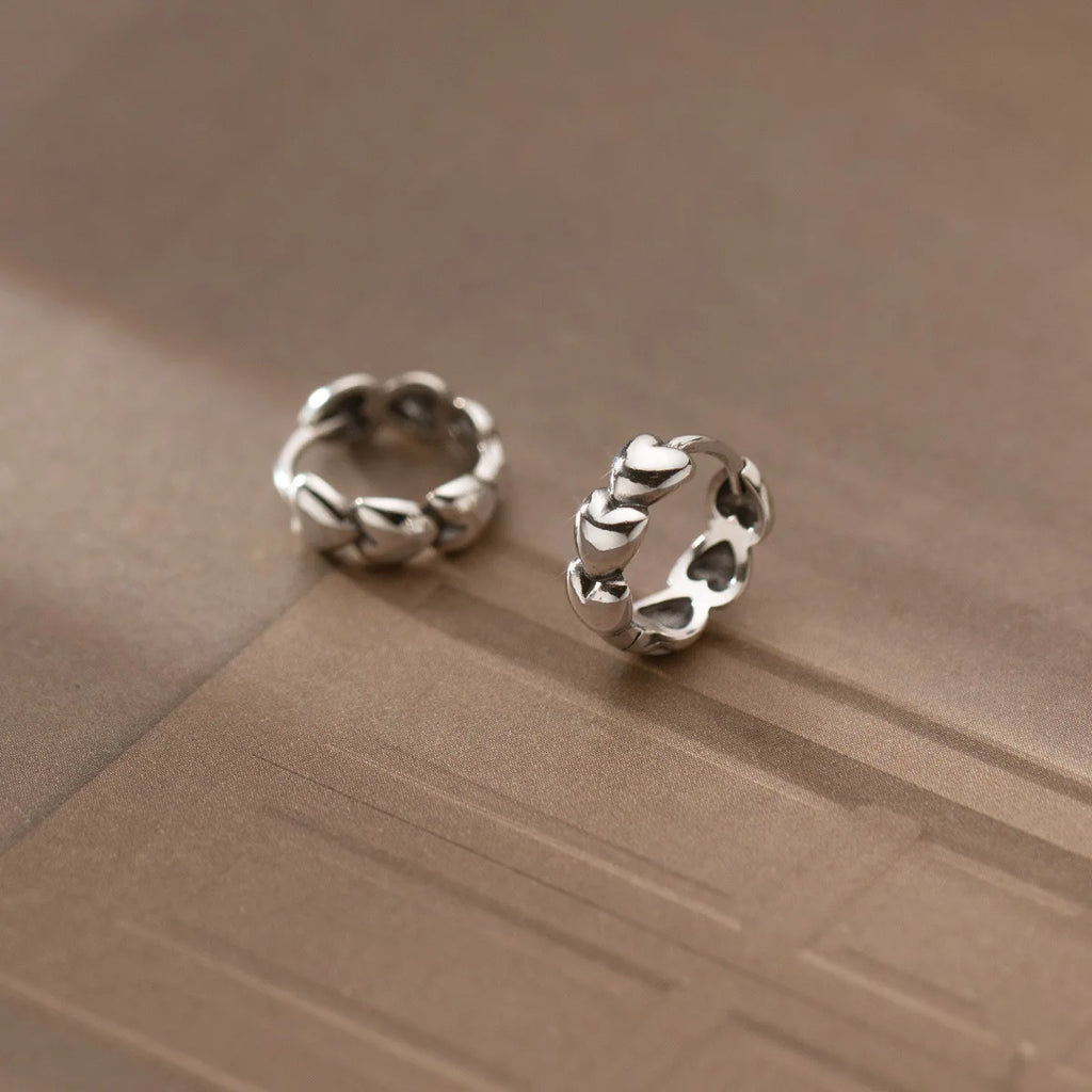 925 Silver Vintage Heart Small Hoop Earrings for Women Girls