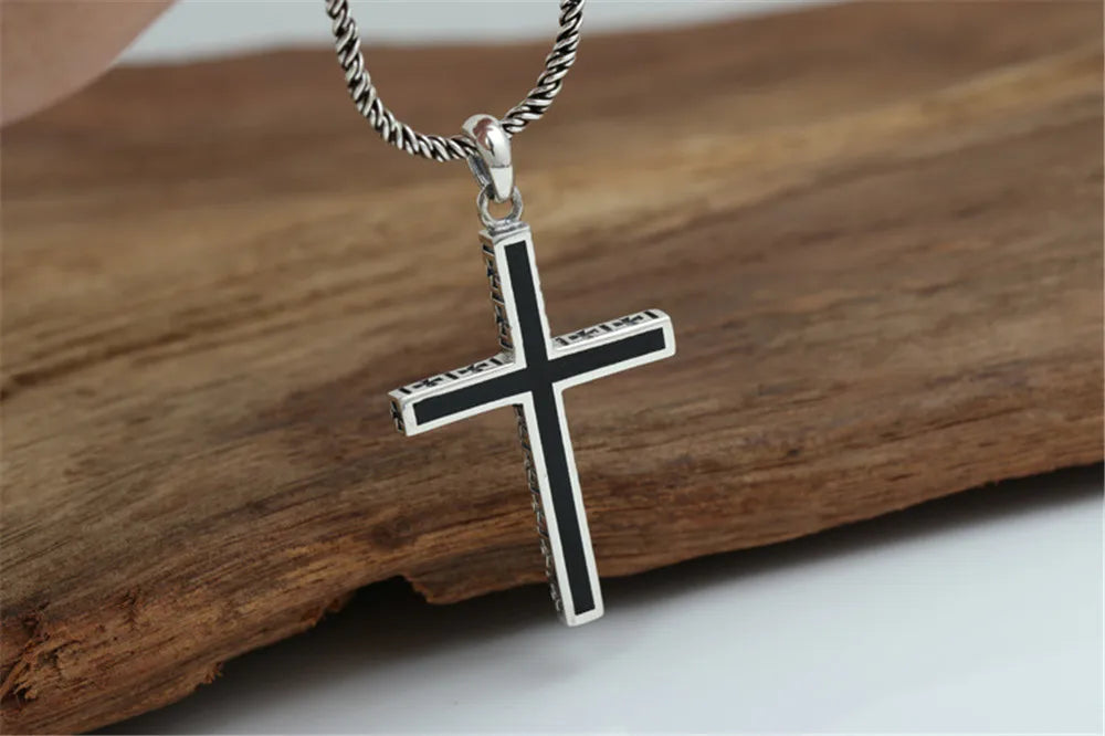 925 Silver Vintage Faith Cross Pendant Locomotive Necklace